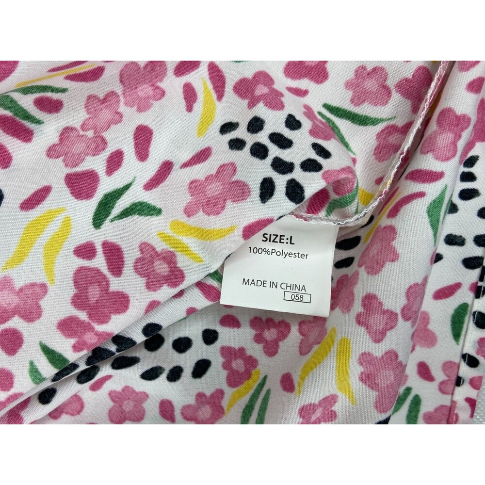 Pink Floral Women Large Blouse Ruffle Neck Multi Color Casual Top NWT - Picture 7 of 9